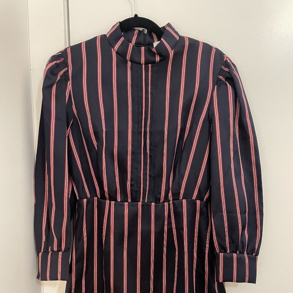 Sandro Striped Navy/Red/White Pleated Belted Dress FR38/US 6